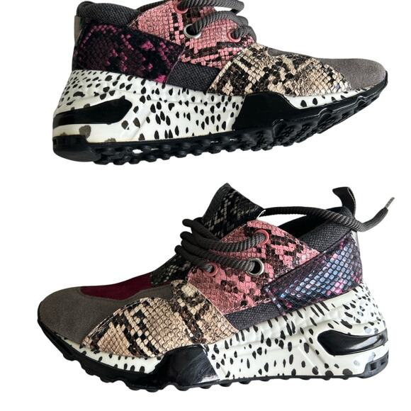Steve Madden Burgundy and Black Snake Print Sneakers - Picture 3 of 4